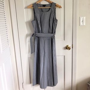 Dusty Blue and White Cotton Maxi Dress With Belt